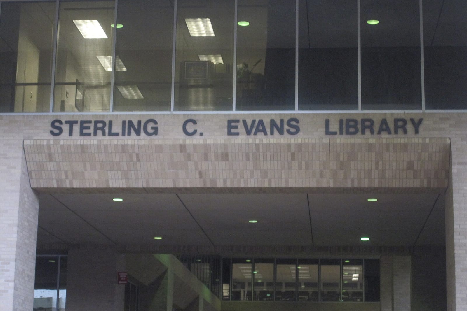 The entrance of Sterling C. Evans Library